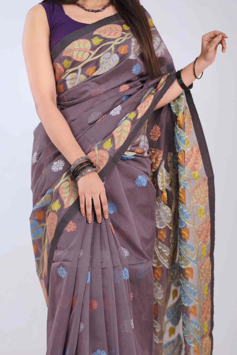 Deep Purple Multicolor Dual-Tone Meenakari Saree