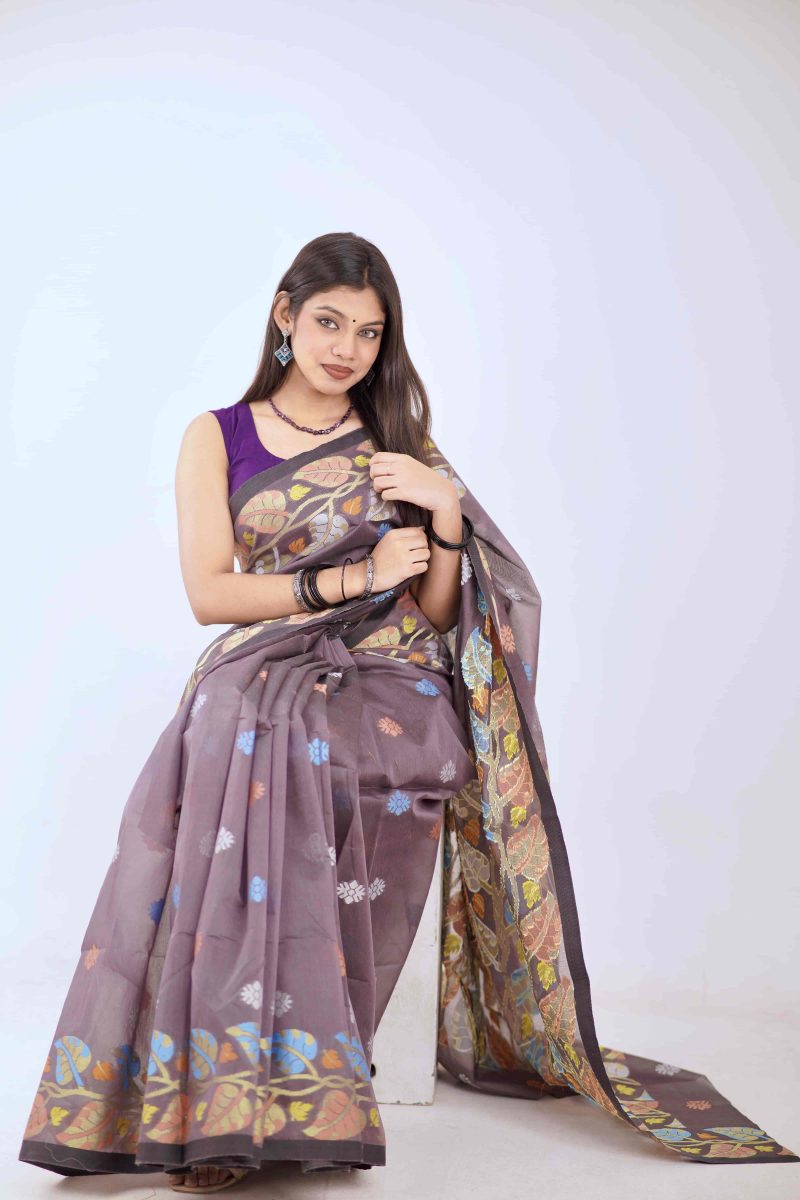 Deep Purple Multicolor Dual-Tone Meenakari Saree